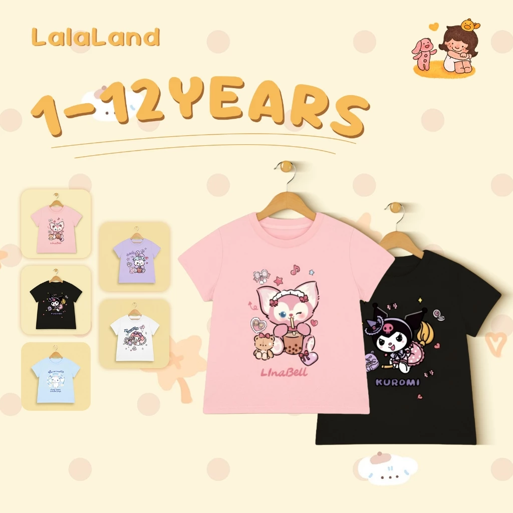 1-12 ปี เสื้อยืดคอกลมแฟชั่นลำลอง ลายการ์ตูนสุดน่ารัก เสื้อยืดเด็กผู้หญิง 4 สไตล์ านุ่มใสสบายฯ