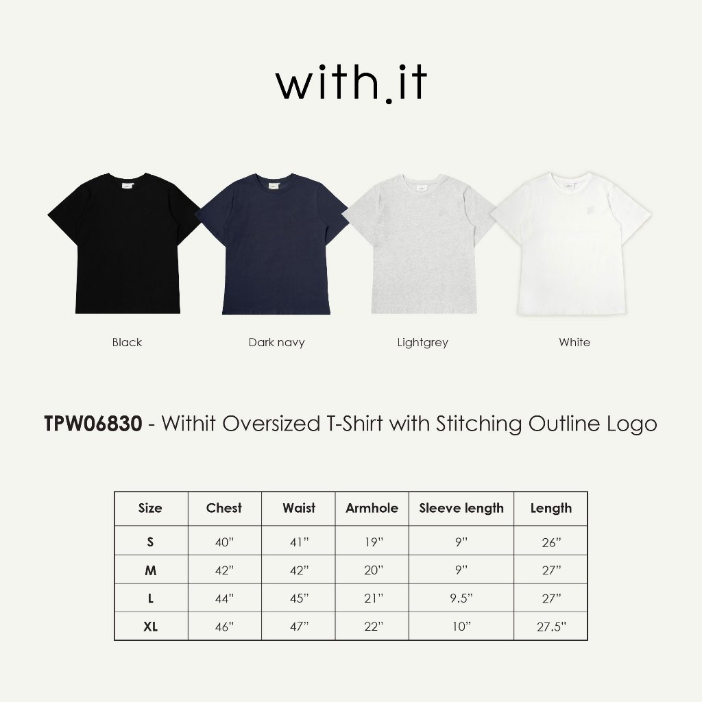 Withit Oversized T-Shirt with Stitching Outline Logo เสื้อยืดปักโลโก้ W - TPW06830
