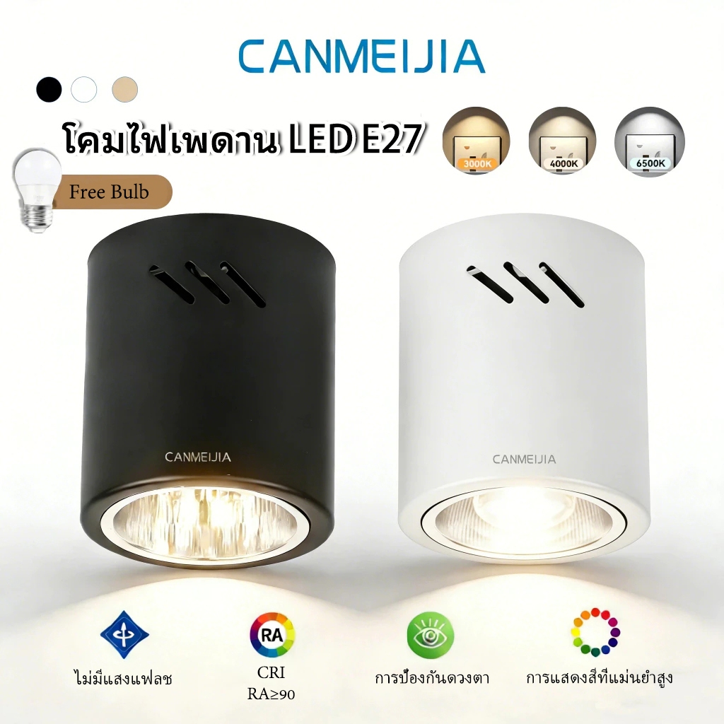 CANMEIJIA โคมไฟดาวน์ไลท์ ติดลอย โคมไฟดาวน์ไลท์ ติดลอยเกี่ยวกับขั้ว E27 Downlight LED โคมดาวน์ไลท์ติดลอย ทรงกลม ขั้ว E27