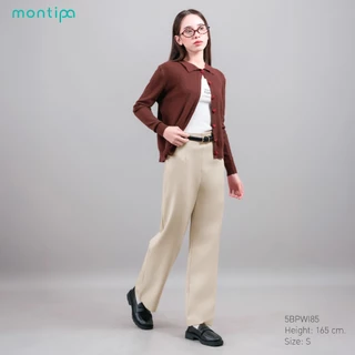 Montipa กางเกงทรงกระบอกกลาง ซิปข้าง แต่งหูเข็มขัดและขอบเอวในตัว ผ้า Iron Free RJPWI85