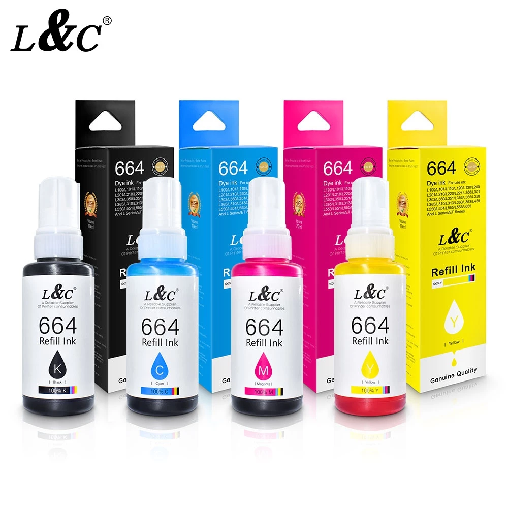 L&C T664 Ink หมึกเติม ใช้สำหรับเอปสัน L-Series L100 L120 L200 L210 L220 L360 L365 L565 L1300