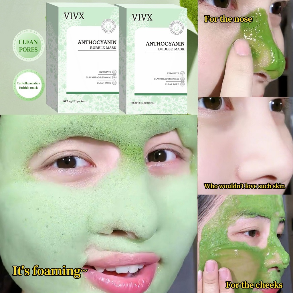 Face Mask มาส์กฟองแอนโธไซยานิน มาส์กล้างหน้า เน้นแก้ปัญหารูขุมขนกว้าง สิวหัวดำ ทำความสะอาดรูขุมขน 4g*12pcs