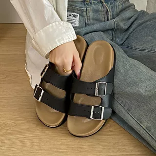 Double Buckle Boken รองเท้าแตะ Anti Slip สวมด้านนอกแฟชั่นหนึ่งร้อยรองเท้าแตะ