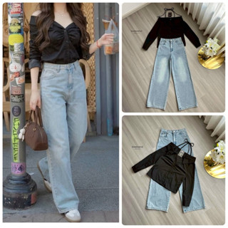 Nannapat Set เสื้อเปิดไหล่กับกางเกงยีนส์ขายาว