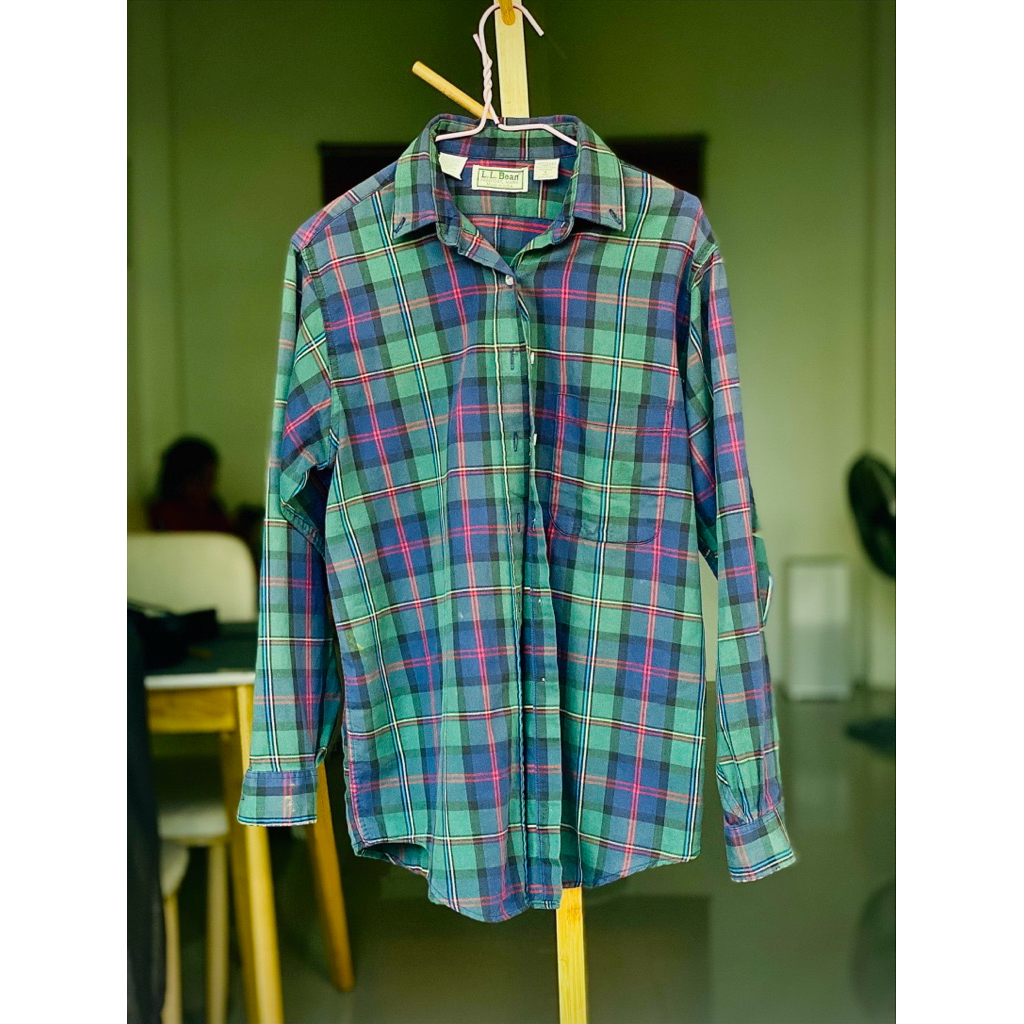 เสื้อเชิ้ต LL beanลายสก็อตแบบติดกระดุม สไตล์วินเทจยุค 90 ไซส์ M มือสอง made in USA