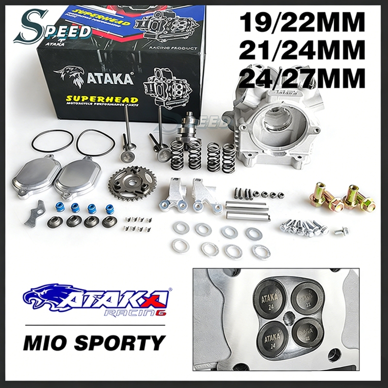 ATAKA ฝาสูบมีโอ4วาล์ว ฝาสูบแต่ง Mio 4 วาล์ว Mio / Fino / Nouvo ตัวคาร์บู พร้อมอุปกรณ์ครบชุด 19/22 21