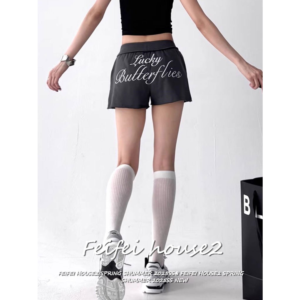 [Letter print, athletic shorts]กางเกงขาสั้นผู้หญิงสวมใส่สบายพิมพ์ลักษณะอักษรด้านหลังออกกำลังกาย