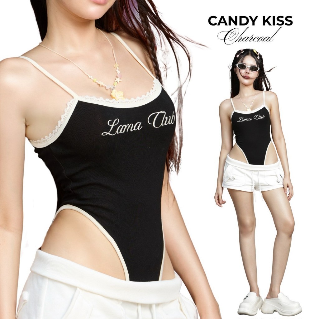 Candy Kiss  บอดี้สูทแต่งลูกไม้  ผ้าฝ้ายขูดขนเกรดพรีเมี่ยม รูปที่ 2