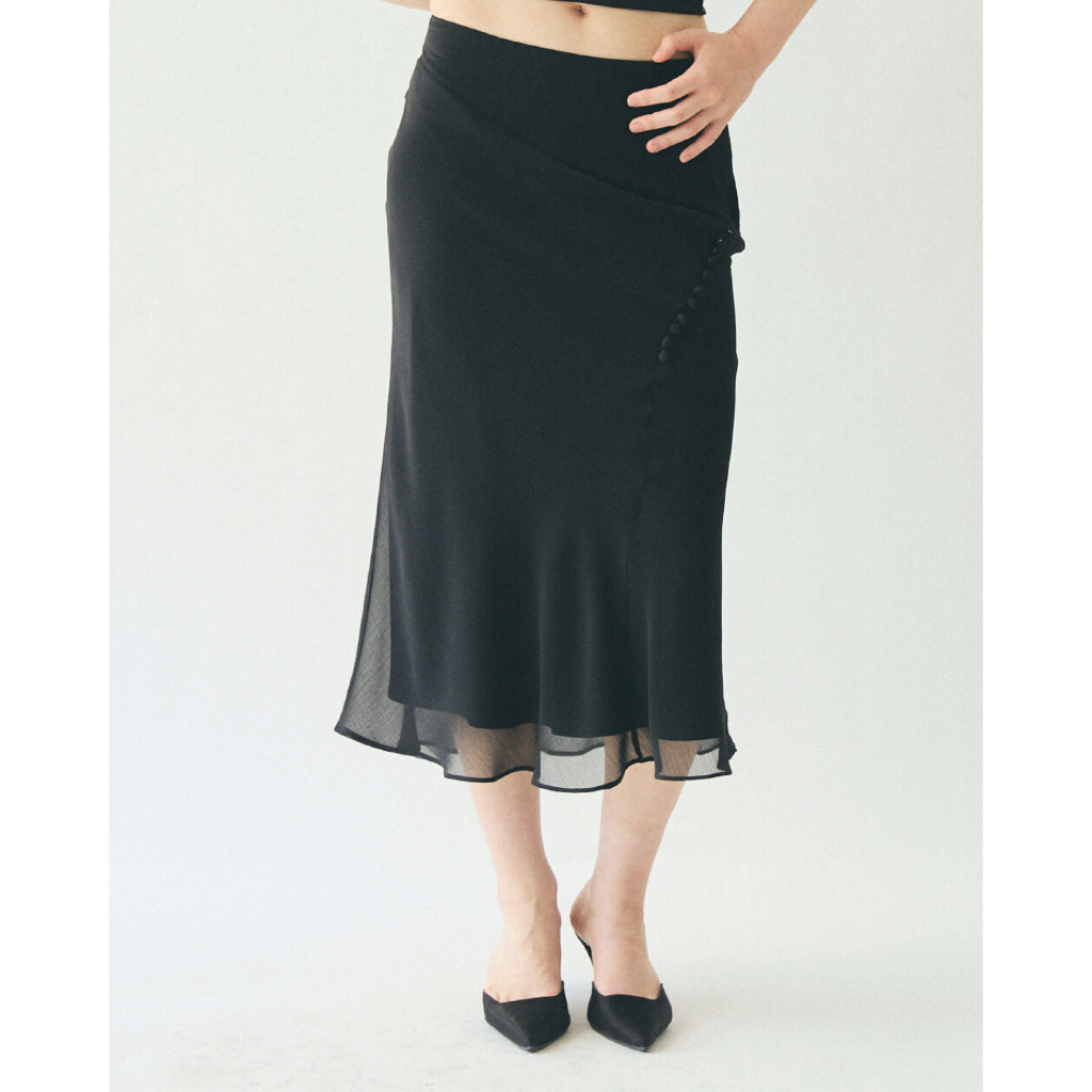 (Off-white พรีออร์เดอร์ 20-25วัน) AOP Archive - Flowing Chiffon Skirt (มี2สี) กระโปรงชีฟอง เอวต่ำ ดีเทลกระดุมปั๊ม