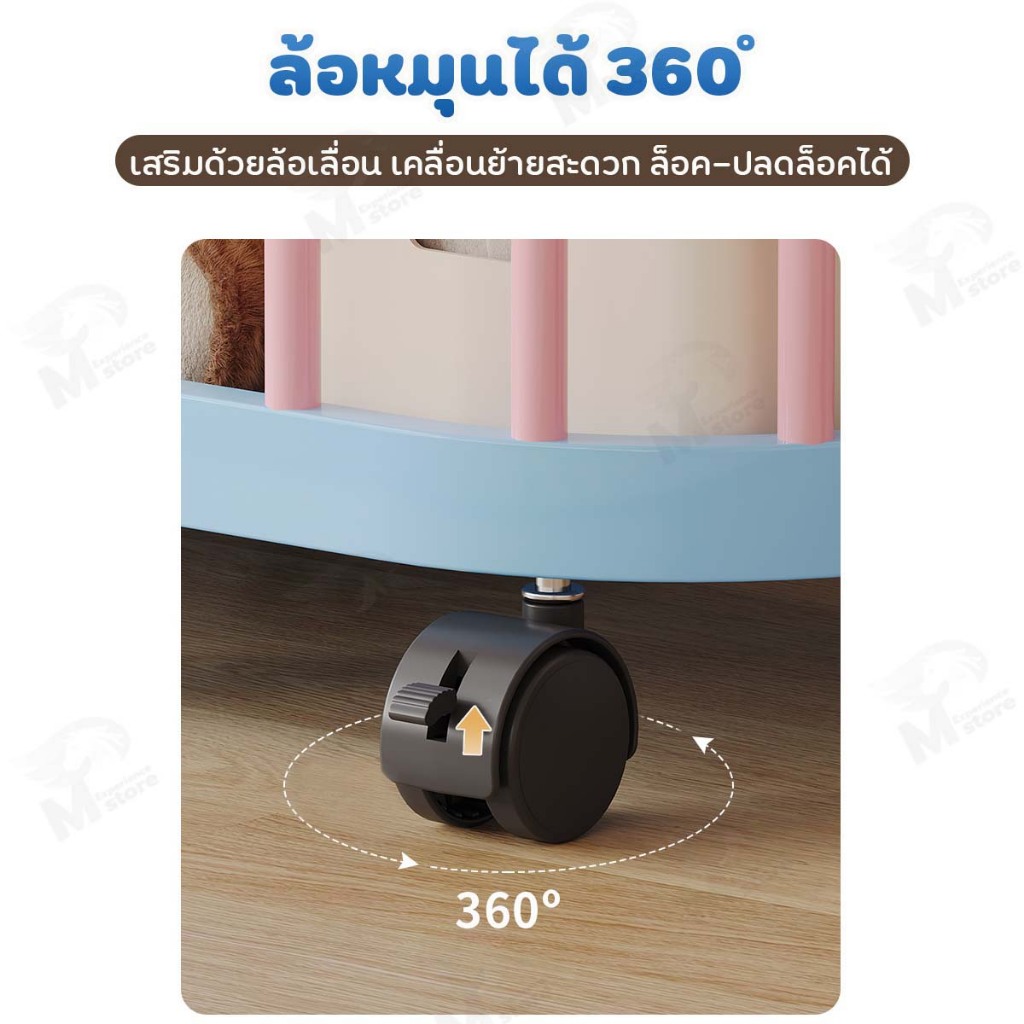 [ดีไซน์หูแมว] ราวแขวนเสื้อผ้า ราวตากผ้า ราวผ้า มีชั้นวางของ ตะขอแขวน กระเป๋า หมวก มีล้อเลื่อน สีสันสดใส โครงเหล็ก DZ-B รูปที่ 6