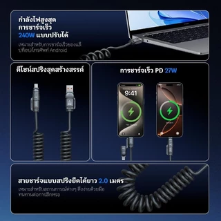 240W สายชาร์จเร็ว 4 in 1 Multi Connectors Cable 2M Super Fast Charging Digital Spring Data Cable