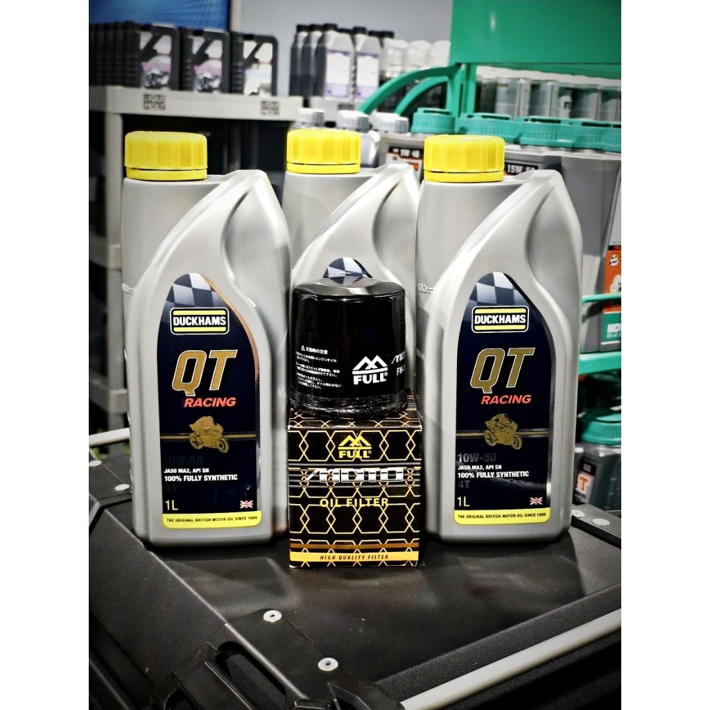 DUCKHAM QT RACING ชุดเปลี่ยนถ่ายน้ำมันเครื่องสำหรับ HONDA YAMAHA KAWASAKI SUZUKI BENELLI