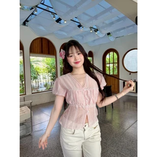 เสื้อแต่งลูกไม้ ผ้าโรซี่พิมพ์ลาย #FF81