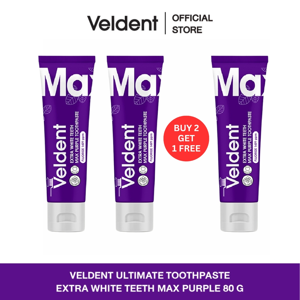 ซื้อ 2 แถม 1 VELDENT EXTRA WHITE TEETH MAX PURPLE TOOTHPASTE 80 G