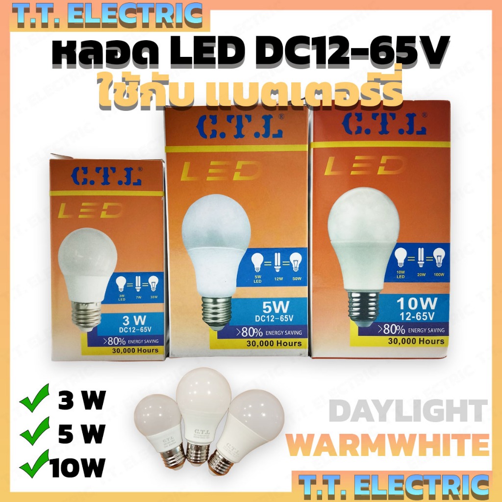 CTL หลอดไฟ LED ต่อแบตเตอรี่ หลอดไฟโซล่าเซลล์ 3W 5W 10W  ระบบไฟDC