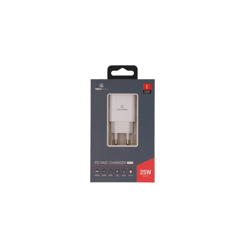 อะแดปเตอร์ TECHPRO Wall USB Charger 1 USB-C (PD25W/PSS) White (APP-25) (TISI)