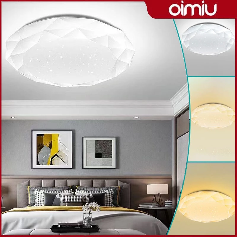 OIMIU โคมไฟเพดาน ไฟ LED 72W/48W/36W ไฟติดเพดาน 3 สีเปลี่ยน/สีขาว ไฟเพดาน LED ไฟห้องนอน เพดาน ไฟเพชร
