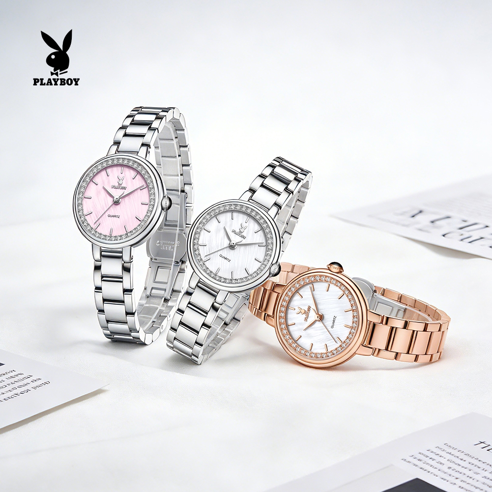 PLAYBOY นาฬิกา ผู้หญิง watch 100% ของแท้ ควอตซ์ สายสเตนเลส แฟชั่น ความสง่างาม สีชมพู 3536 ราคา ถูกที่สุด ดีลบีเคเค