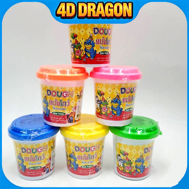 แป้งโดว์สีสะท้อนแสง DOP150NE-DINO/48 150 กรัม 6 สี แป้งปั้นเด็ก ฝาปั้นไดโนเสาร์ ปลอดภัย ไม่มีพิษ