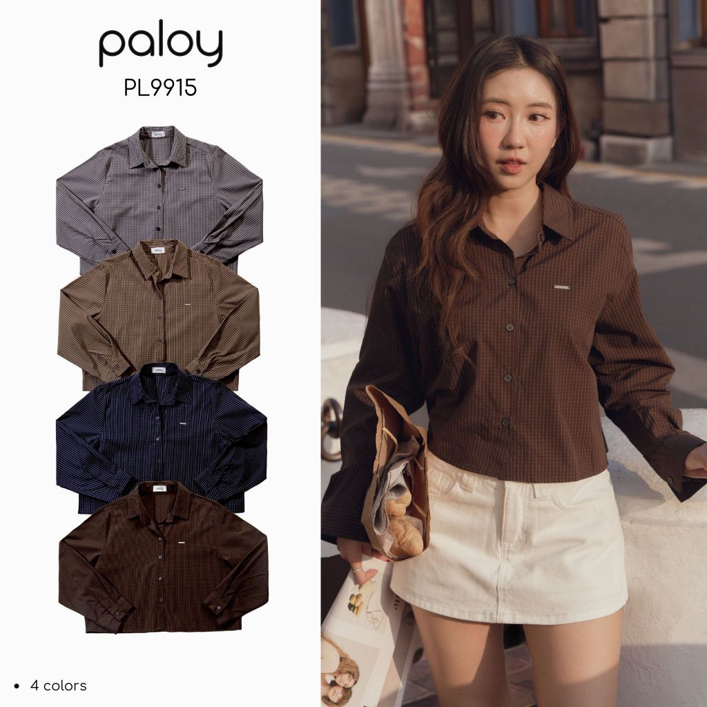 Paloy - PL9915 เสื้อเชิ้ตผู้หญิงแขนยาว ลายตาราง