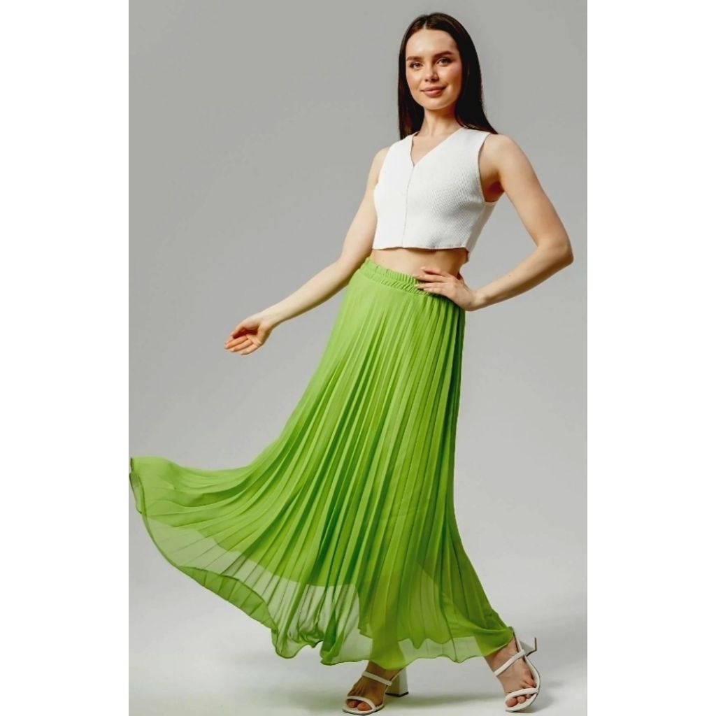 RagOut(ป้ายห้อย) ป้ายL เอว28-40/สะโพกฟรี/ยาว34 ผ้าชีฟองอัดพลีท,มีซับ