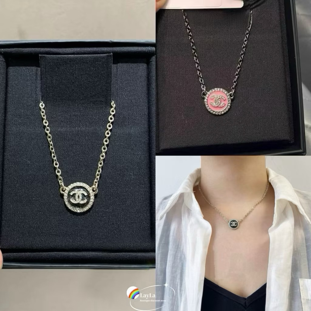 🌈 ของแท้ CHANEL 25B ถั่วดำประกายเพชร CC รอบปุ่มสร้อยคอ