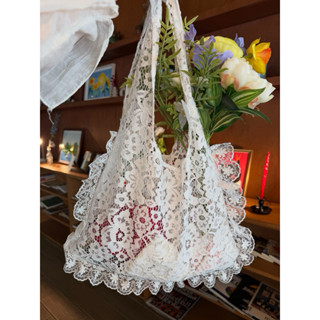 Korean White Lace Bloom Totebag (Handmade) กระเป๋าผ้าลูกไม้เ…