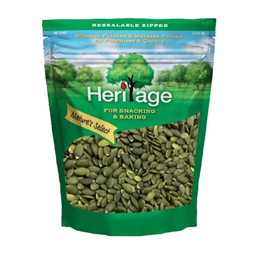 เฮอริเทจ เมล็ดฟักทองอบ กระเทาะเปลือก 454 กรัม / Heritage Dry Roasted Pumpkin Seeds 454 g