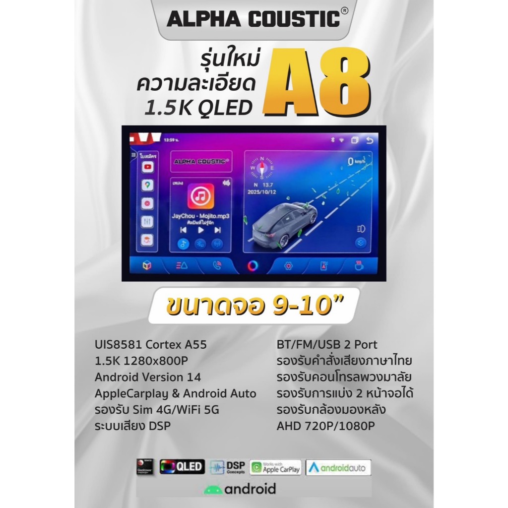 New จอแอนดรอย Sirocco รุ่น S9 1K / Alpha coustic รุ่น A8 2K จอ9นิ้ว/10นิ้ว Ram4 Rom64 CPU8core Andro