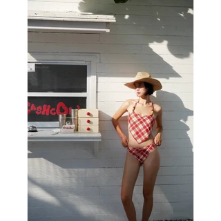 ชุดว่ายน้ำทูพีซ ลายสก็อตแดง สไตล์ Y2K ทรงผ้าเช็ดหน้าสุดฮิต 🍒 Red Plaid Scarf Bikini | Ocean Mood