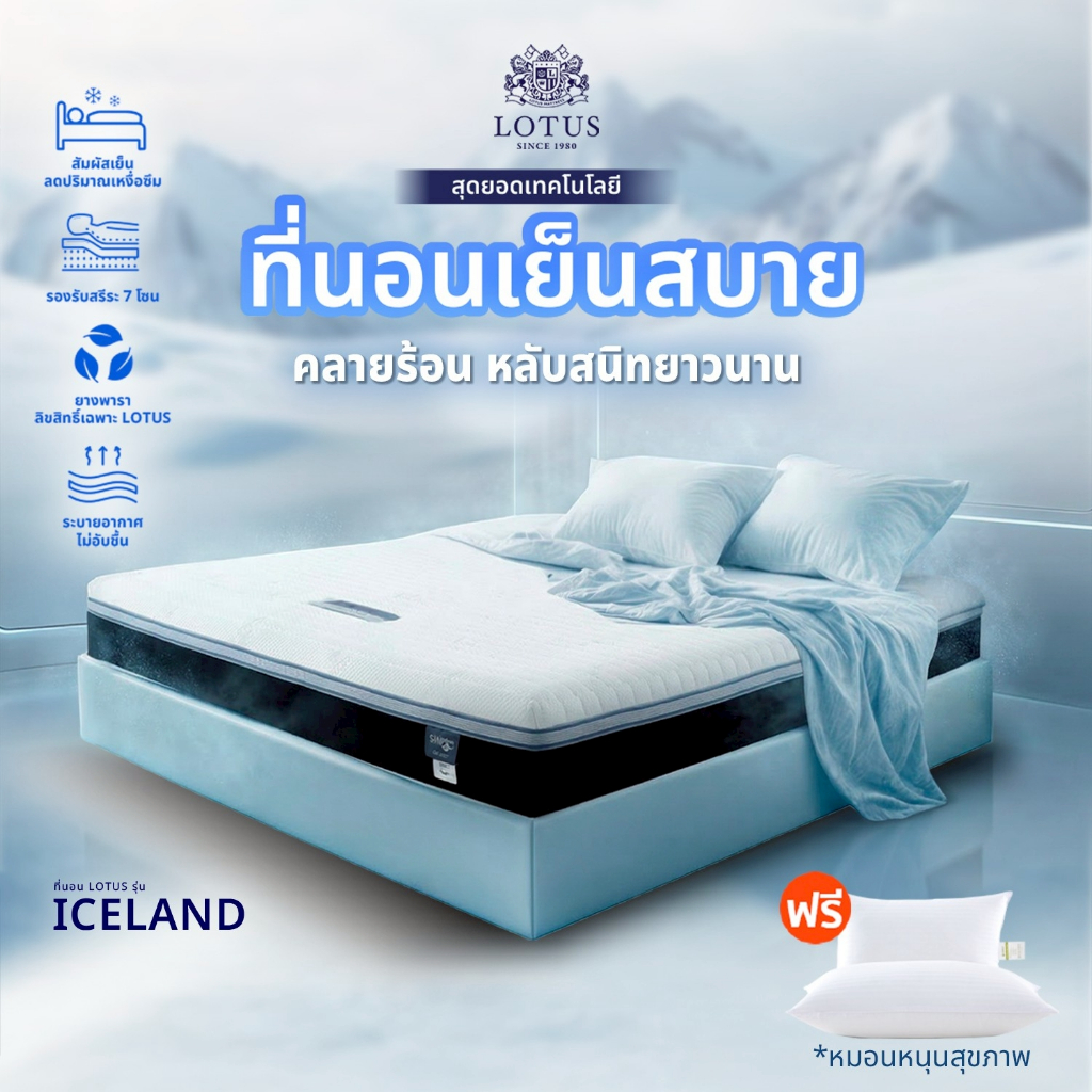 LOTUS รุ่น Iceland ที่นอนนุ่มสบาย ผสานเมมโมรี่โฟม เย็นสบาย คลายร้อน หลับสนิทยาวนาน หนา 10.5 นิ้ว ส่งฟรี