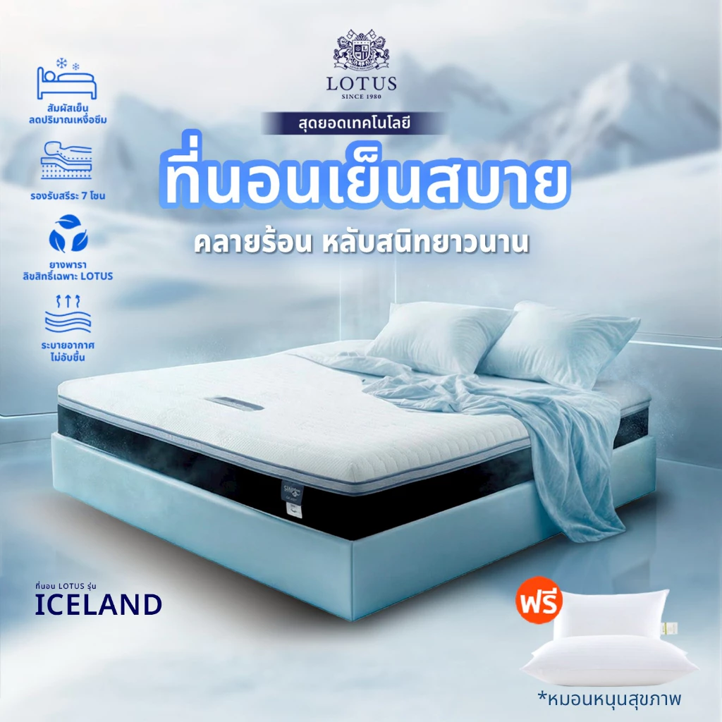LOTUS รุ่น Iceland ที่นอนนุ่มสบาย ผสานเมมโมรี่โฟม เย็นสบาย คลายร้อน หลับสนิทยาวนาน หนา 10.5 นิ้ว ส่งฟรี