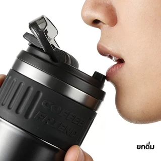 TKK แก้วกาแฟเก็บอุณหภูมิ 630ml แก้วสแตนเลส SUS316 เคลือบเซรามิก แก้วกาแฟสูญญากาศ พร้อมหลอด 2 in 1