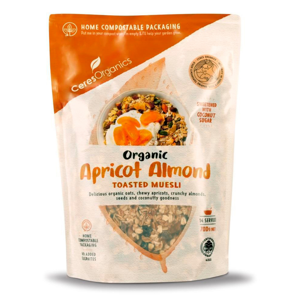 Ceres Organics  Muesli Apricot Almond Toasted Organic 700g ธัญพืชออร์แกนิกอบกรอบผสมแอปริคอตและอัลมอน