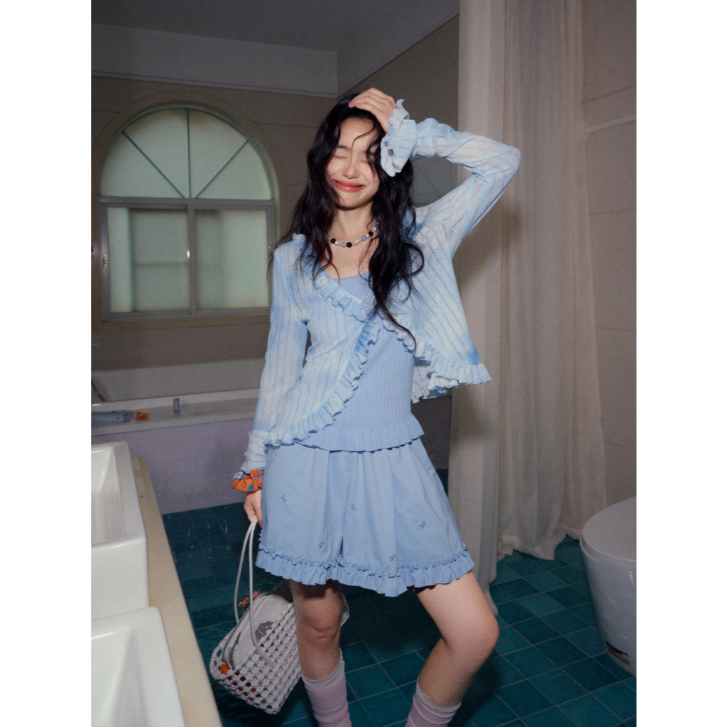 [Preorder] KUOSE : Cloudy Sky Ruffle Cardigan and Cami