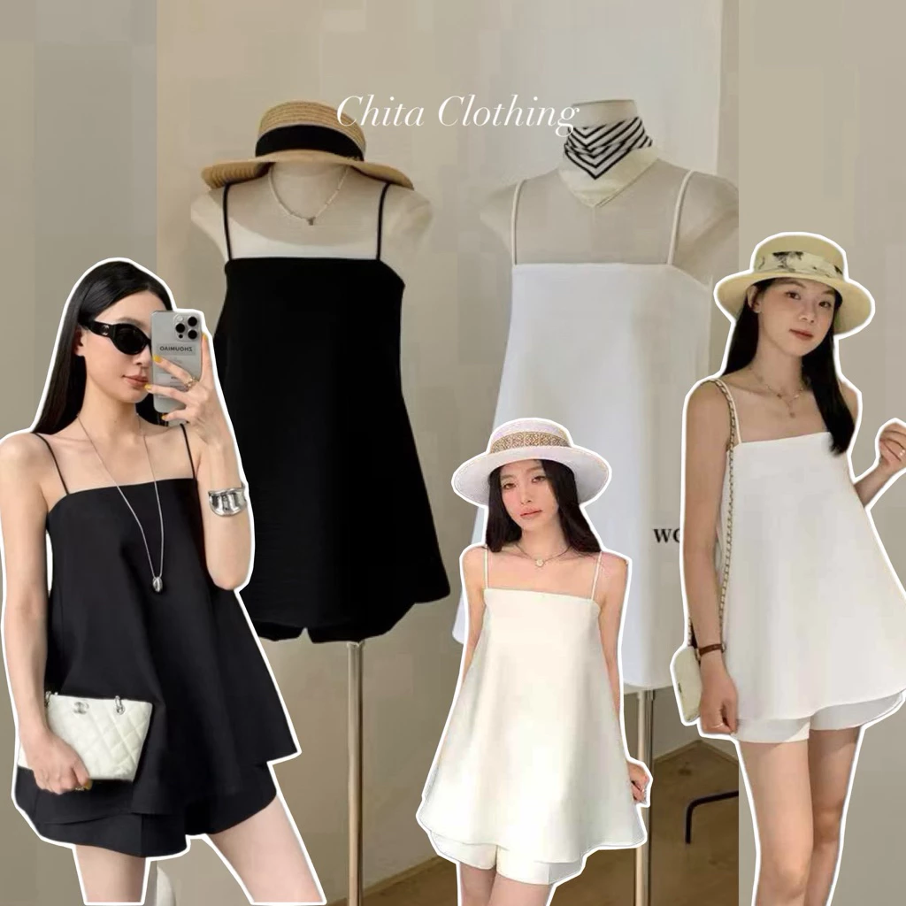 📍พร้อมส่ง📍5642💌Set 2 pcs เสื้อสายเดี่ยว งานซิปหลัง + กางเกงขาสั้น งานซิปข้าง เนื้อผ้าดี ทรงสวย TAG : WG.WE🇰🇷