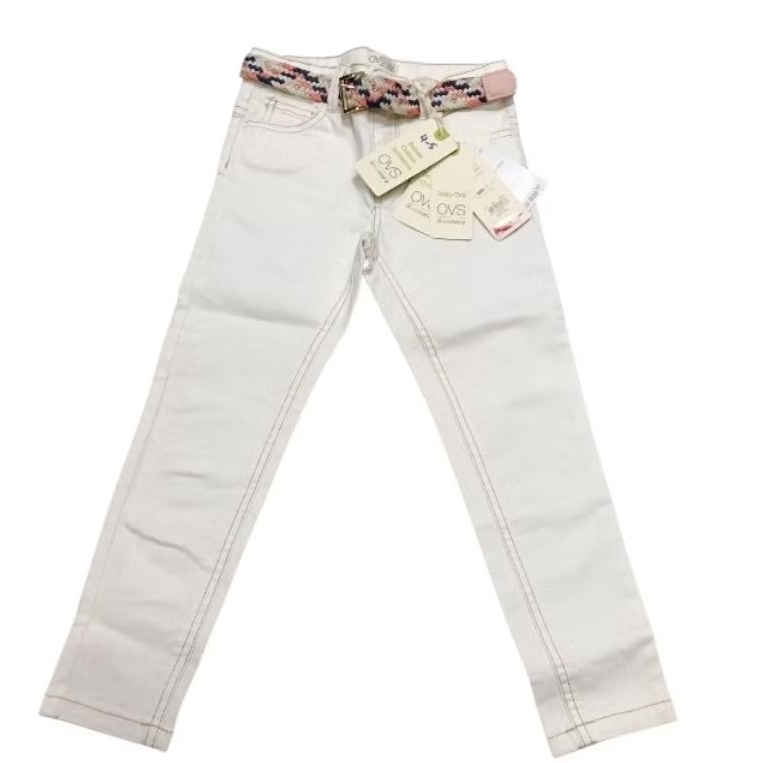 ​[OVS Kids] กางเกงขายาวเด็กหญิง สีขาว พร้อมเข็มขัดถักสุดน่ารัก (ของแท้ มือหนึ่ง)