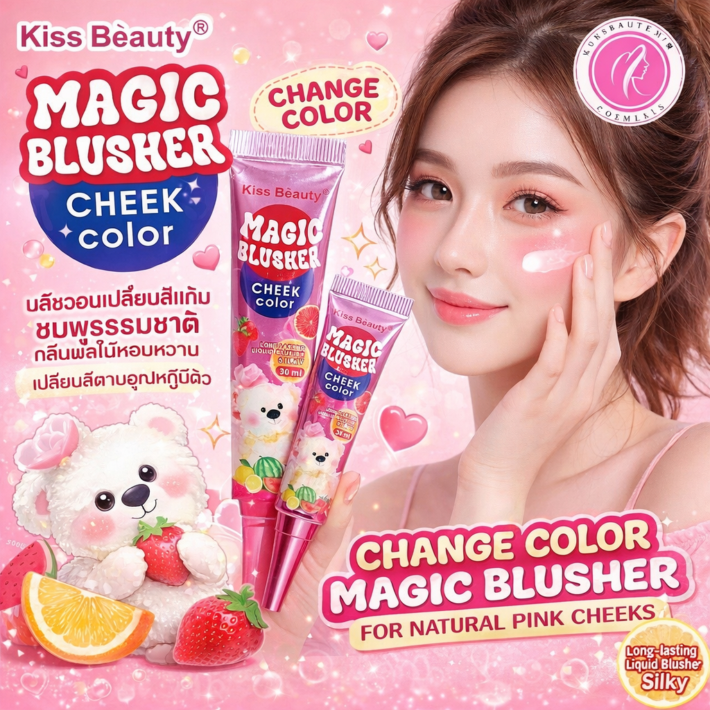 Kiss Beauty Magic Blusher บลัชออนเนื้อโลชั่น กลิ่นผลไม้รวม ทำให้แก้มดูชมพูธรรมชาติ ขนาด 30 ml.