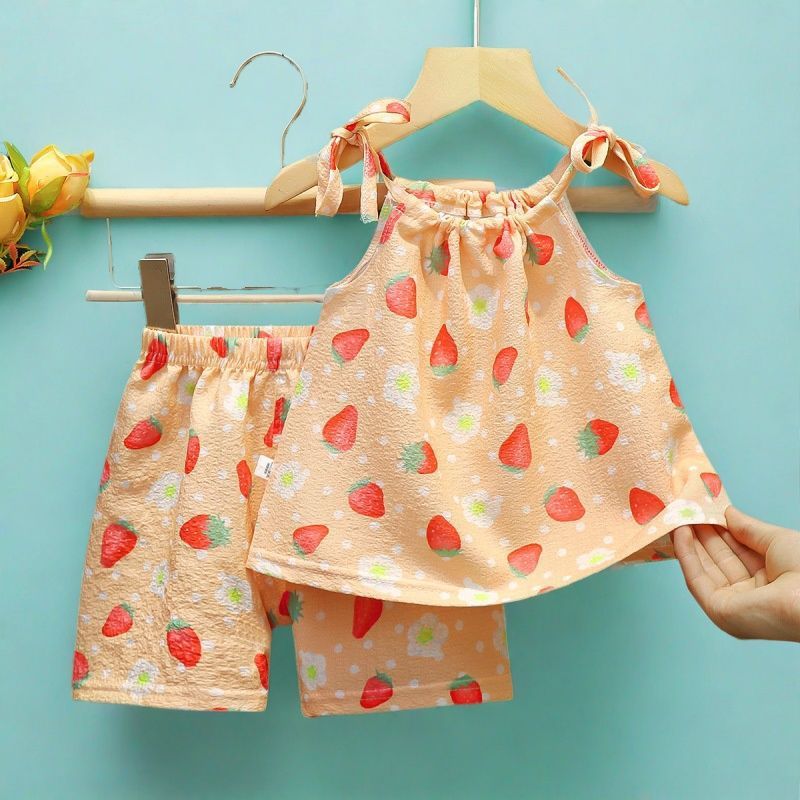 Babyonline(Y431)J5 (ส่งด่วน1วัน)ชุดเซ็ต2ชิ้นแบบรูดสายผูกไหล่ลายดอกไม้สำหรับเด็กผู้หญิง รูปที่ 7