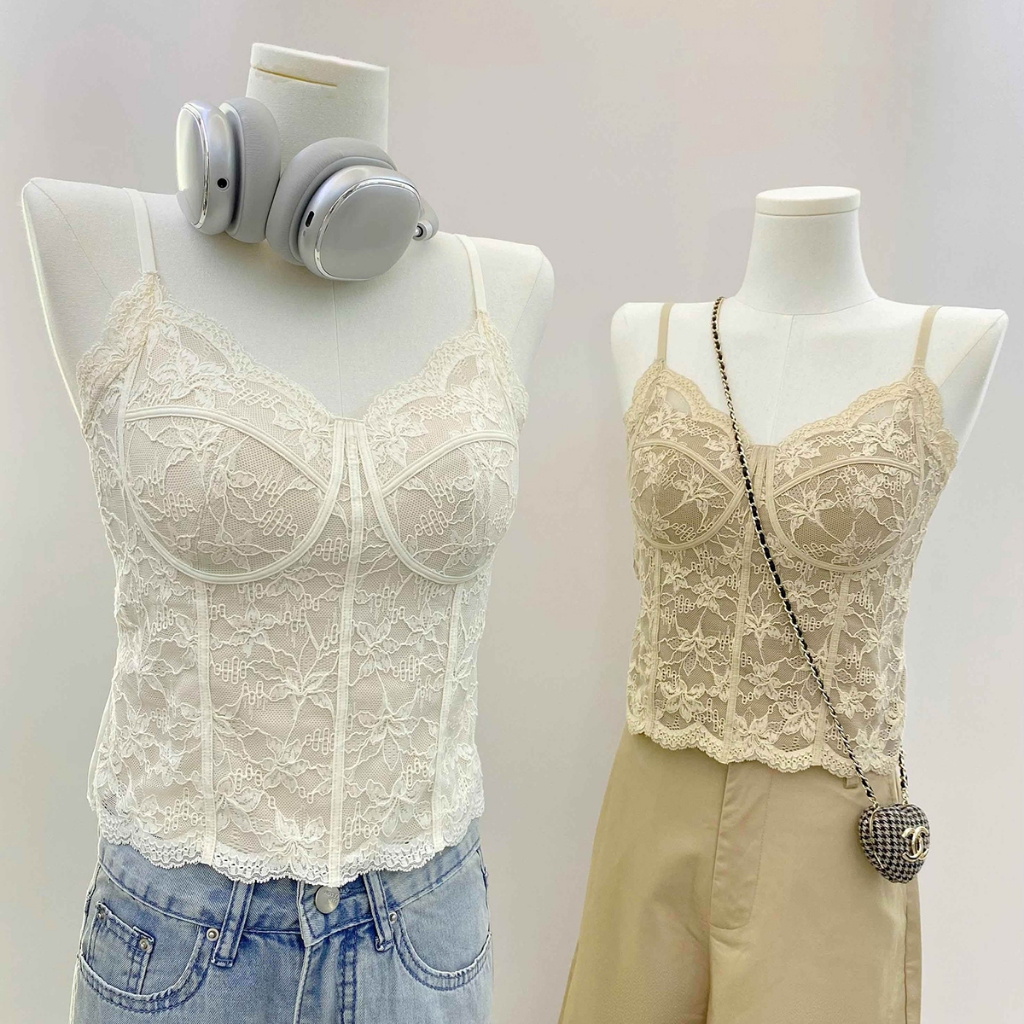 พร้อมส่ง เสื้อกล้าม เสื้อคอร์เซ็ทลูกไม้ บรา มีฟ้องน้ำทรงรัดรูปงานสวยมาก มีตะขอปรับได้ สไตล์ ฝรั่งเศส เซ็กซี่ผู้หญิง
