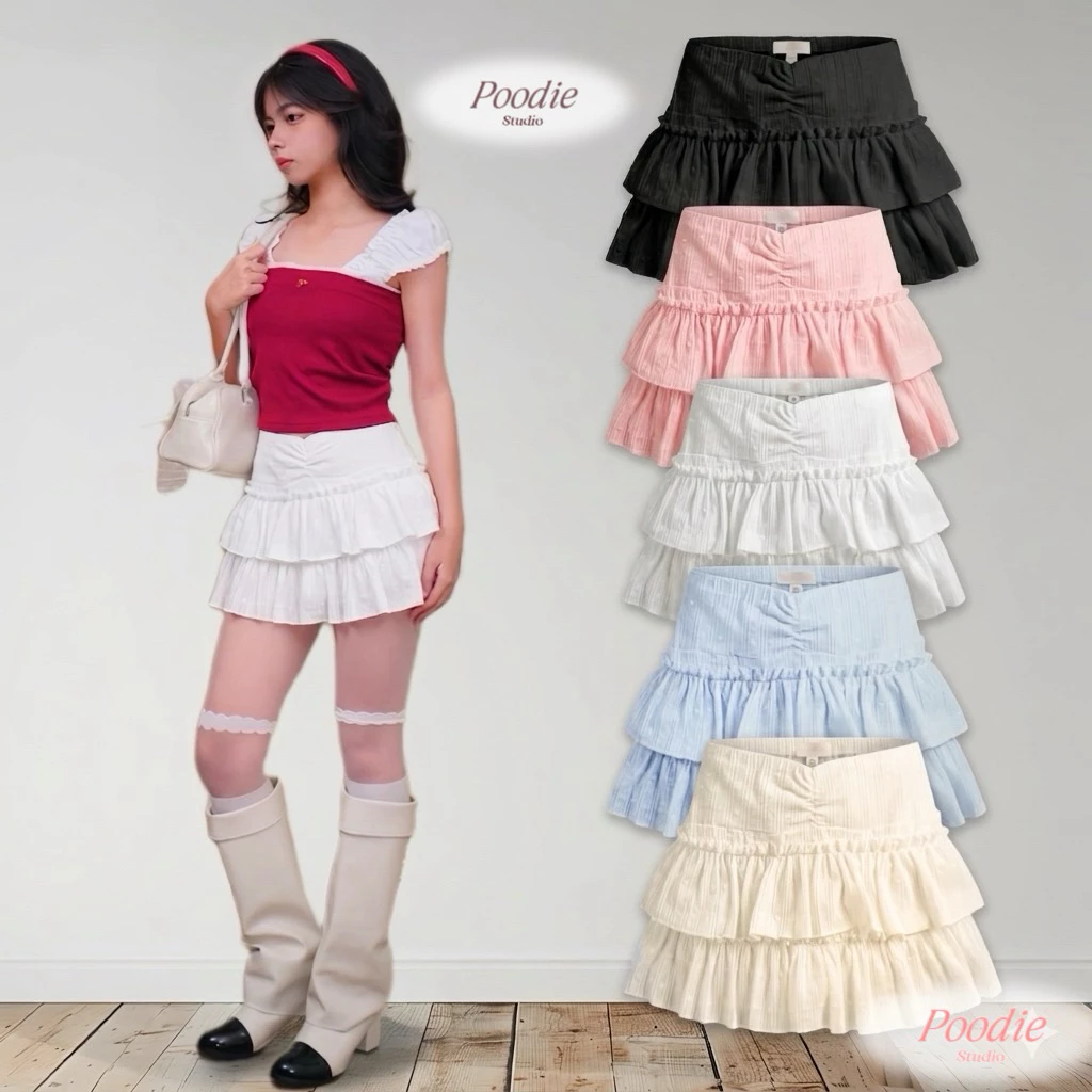 PDSK03 กระโปรงฟีลทะเลเย็บเอววี น่ารักๆ มี3สี