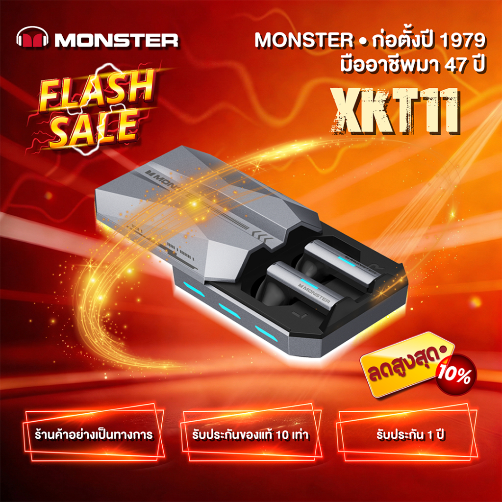 Monster หูฟัง XKT11 BT5.3 หูฟังบลูทูธ ไร้สาย TWS ไมค์คู่ ตัดเสียงรบกวน แบต350mAh รองรับ Android IOS