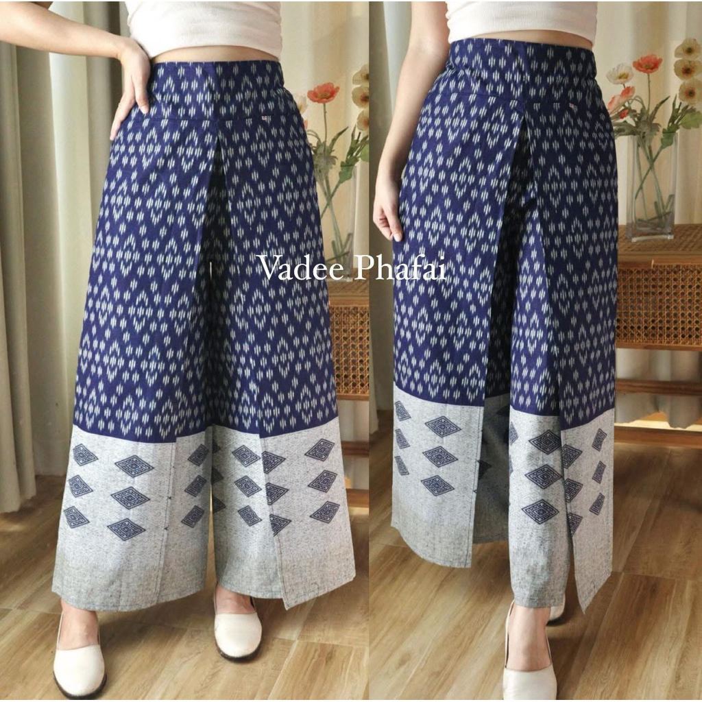 กางเกงผ้าฝ้ายลายไทย รุ่นแพนเค้ก