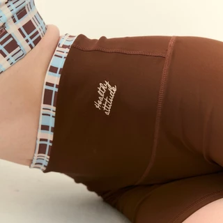 Healthyattitude.bkk - Layered Biker Shorts กางเกงขาสั้นออกกำลังกาย แต่งขอบเอว
