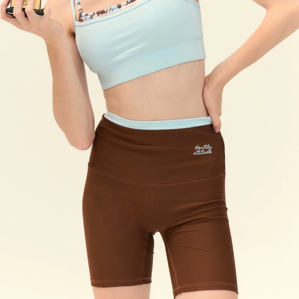 Healthyattitude.bkk - Layered Biker Shorts กางเกงขาสั้นออกกำลังกาย แต่งขอบเอว