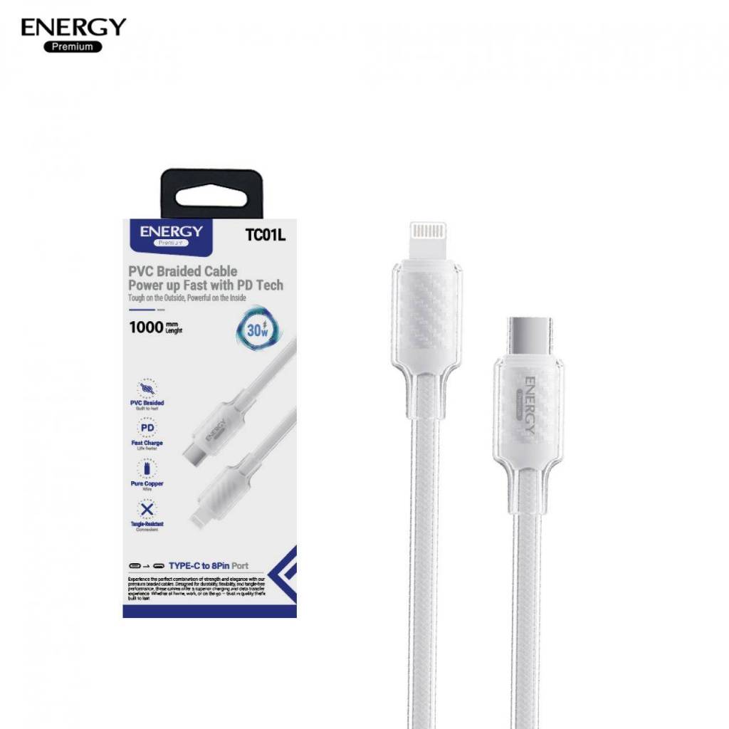 สายชาร์จ TC01L ชาร์จเร็ว 30W สาย PVC ใส + ในลอนถักเส้นกลมด้านใน