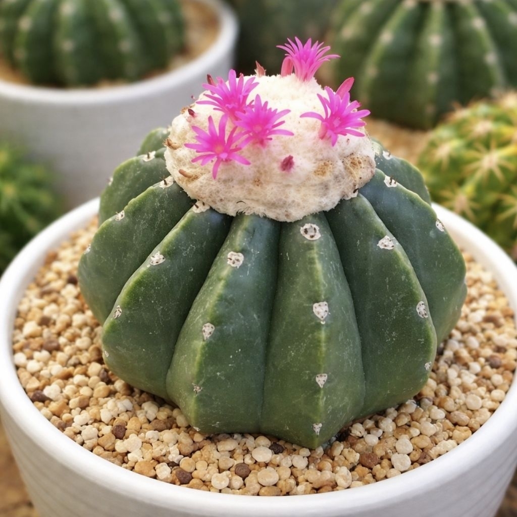 เมโลไร้หนาม หัวขาว ดอกชมพู หายาก! (Melocactus)