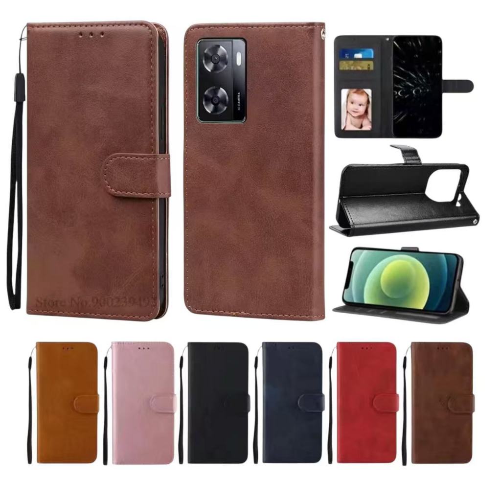 เคสแบบพับได้สำหรับ Oppo A57 A77 A77S A92 A93 A94 A95 เคสกระเป๋าหนัง ใส่บัตร ป้องกันโทรศัพท์ แม่เหล็กล็อค แถมสาย