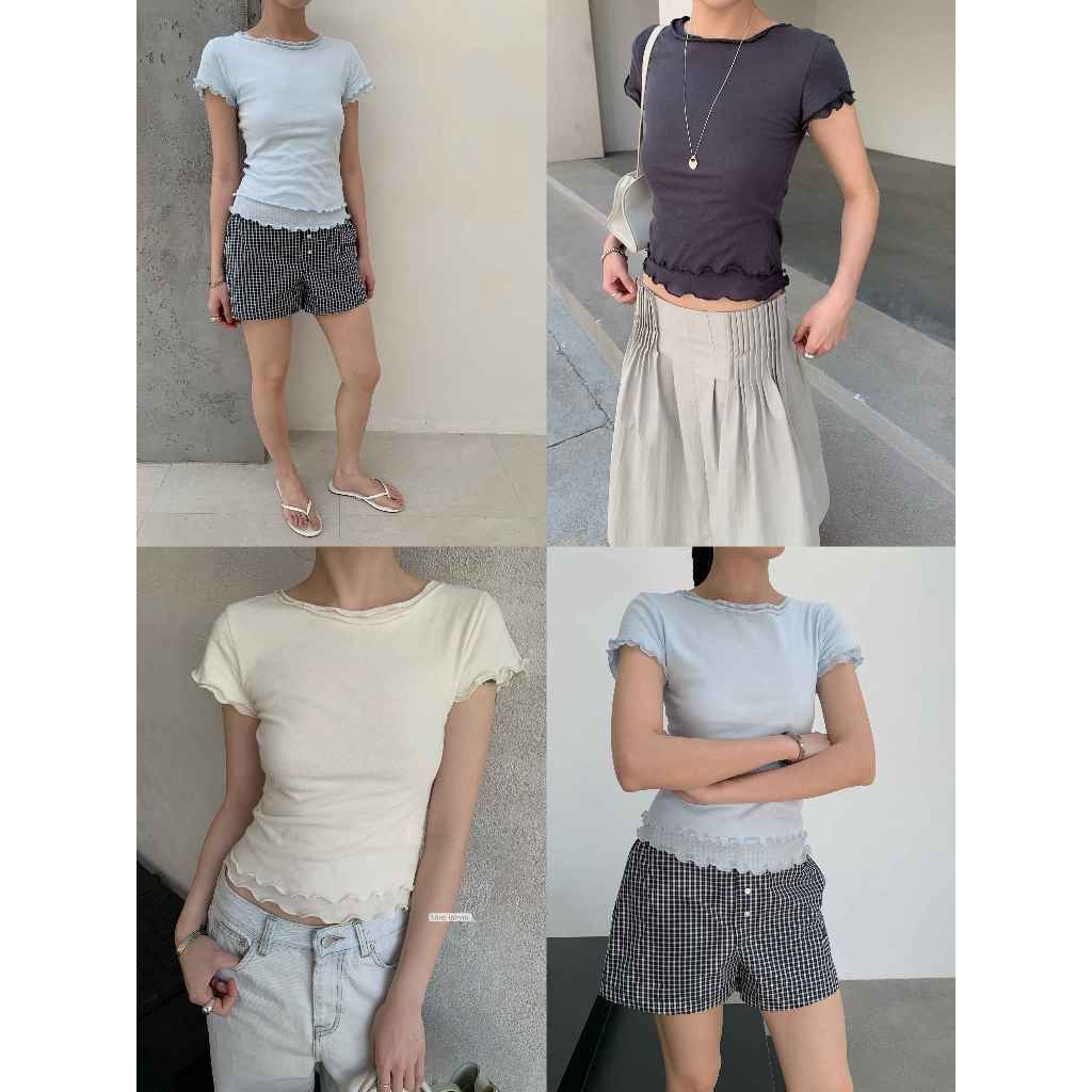 INBYIN - เสื้อเลเยอร์กุ้นขอบ DOUBLE RUFFLE TOP - I3517