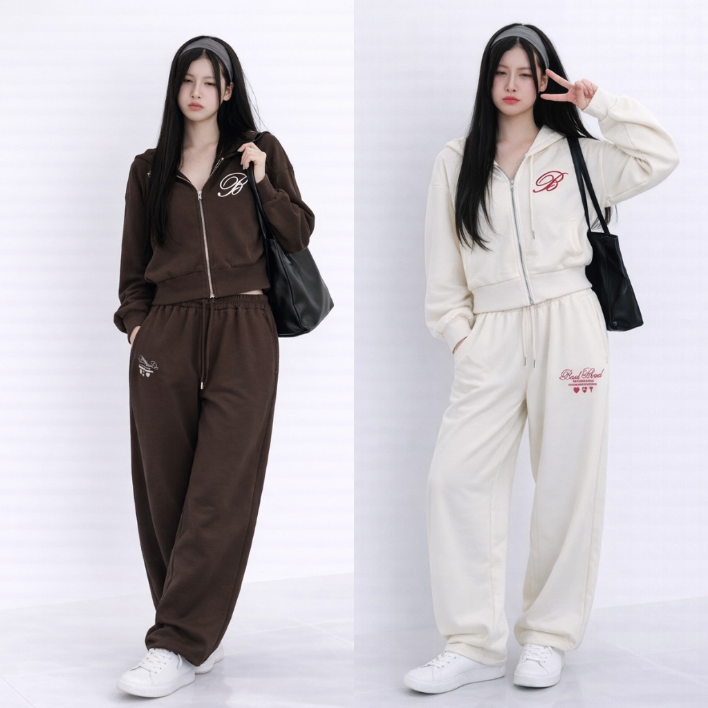 AA42 ชุดเซ็ต 2 ชิ้น เสื้อเเจ็คเก็ต+กางเกงทรงบาร์เรล Airport look เเฟชั่นสนามบิน เนื้อผ้านิ่ม มินิมอลสุด